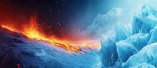 Obraz premium Fiery lava meets glacial ice in dramatic contrast.