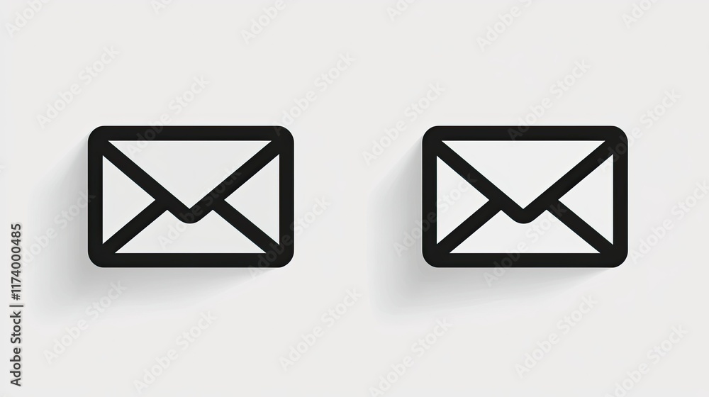 Poster two simple black outlined envelope icons with drop shadows on a light gray background.