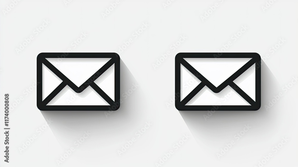 Poster two simple line art email icons with drop shadows.