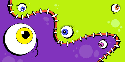 Stitched background in zombie style with an eyes. Split background for Halloween holiday. Hand drawn in cartoon style, vector illustration.