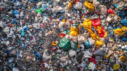 Aerial View of a Massive Pile of Waste and Garbage: A Colorful Chaos of Discarded Materials
