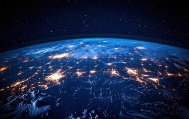 Realistic Earth from Space with Soft Blue Glow and Starry Sky