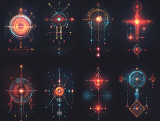 Abstract Geometric Designs Illuminated With Neon Colors