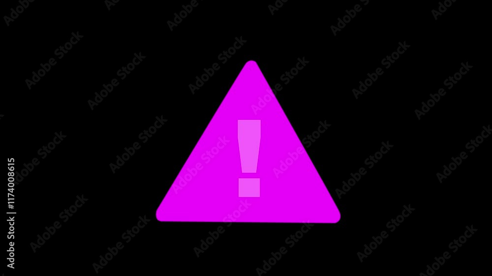 Poster neon glowing warning icon animation on black background. warning attention animation icon risk alert