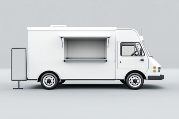 AI Generative. Illustration of minimal modern style of food truck white color on white background