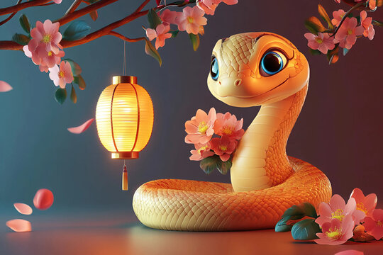 A&ntilde;o nuevo chino, a&ntilde;o de la serpiente en China. Serpiente sobre elementos tradicionales.