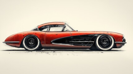 Minimalist Vintage Car Sketch Featuring Clean Lines and Aerodynamic Shape with Soft Lighting