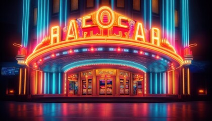 Casino Exterior Neon Art Deco Luxury Gambling Scene Night Lighting