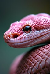 Obraz premium A close-up of a pink snake with a detailed scale pattern and a curious eye