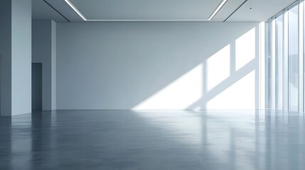 A minimalist hall interior with a vacant gray wall provides a clean and modern backdrop for a variety of design and decor options