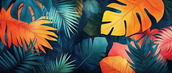 Tropical Foliage Banner Vibrant Colors Exotic Pattern Brazilian Landscape
