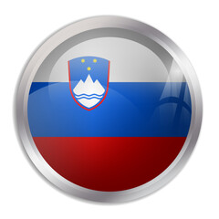 Slovenia flag - glossy circle button displays a colorful flag representing a country cultural identity and heritage. The essence of national pride and unity.