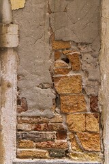 Detail of brick and cement wall.