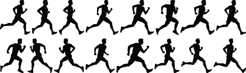 Runner silhouettes set, sport pack of vector silhouette design, isolated background