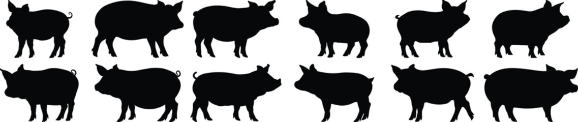 Pig silhouette set vector design big pack of farm illustration and icon