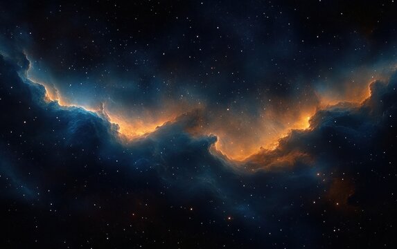 Cosmic Nebula in Classic Oil Painting Style with Deep Blues Fiery Oranges and Starlight