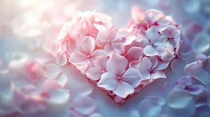 Obraz premium Pink heart-shaped floral arrangement with petals symbolizing love and appreciation for international women's day march 8 and mother's day
