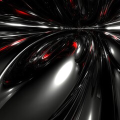 Abstract Fractal: Black, Grey, and Red Organic Forms