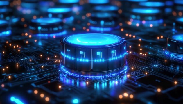 SQL Database Queries and Digital Data Organization with Futuristic Data Storage and Cyberpunk Elements