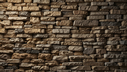 Fototapeta premium Stacked beige stone wall with natural rough texture