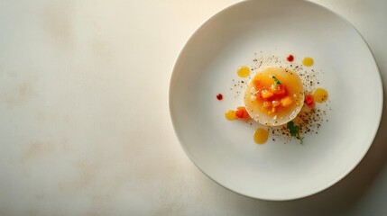 White dining table with crafted artisanal dish on sleek minimalist plate