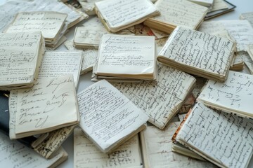 Obraz premium Aged, handwritten journals, densely filled.