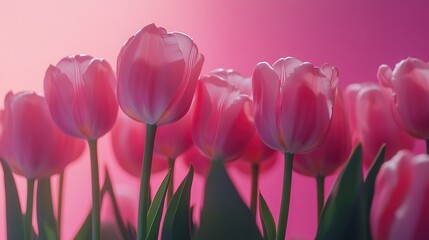Fototapeta premium Delicate pink tulips against soft light background for international women's day march 8 and mother's day celebration of beauty and love.