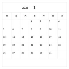 2025年(令和7年) 正方形カレンダー 1月, ベクター, テンプレート