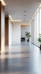 Obraz premium An airy and bright apartment with concrete flooring, blank walls, and a layout ideal for various decor mockups