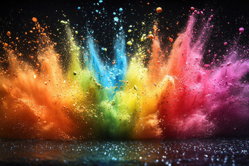 Naklejka premium Exploding rainbow-colored powder against black background
