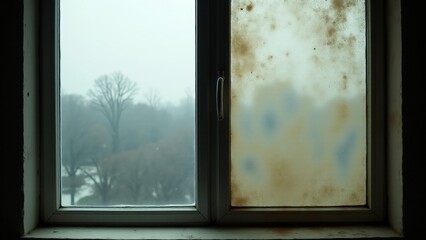 A clean window next to a dusty one symbolizes unequal access to opportunities and resources. The contrast highlights how some individuals experience the world with clarity, while others are limited.