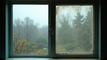 A clean window next to a dusty one symbolizes unequal access to opportunities and resources. The contrast highlights how some individuals experience the world with clarity, while others are limited.