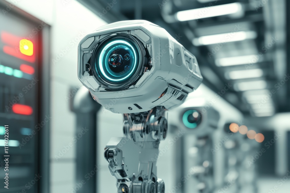 Poster advanced robotic camera technology in a modern control room setting with high-tech features