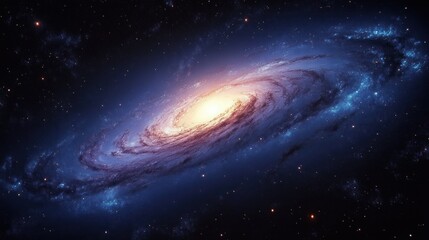Majestic Spiral Galaxy with Vibrant Blue and Purple Colors and Glowing Stars in Deep Space