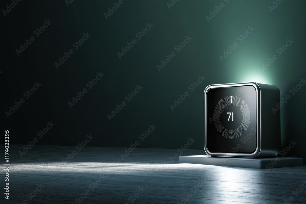 Aufkleber modern smart home thermostat with digital display and ambient lighting in minimalist setting