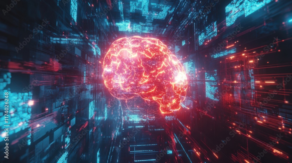 Poster visual representation of artificial intelligence and neural activity in a digital environment