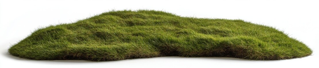 Isolated 3D illustration of green grass turf on a white background featuring an alpha mask for easy manipulation