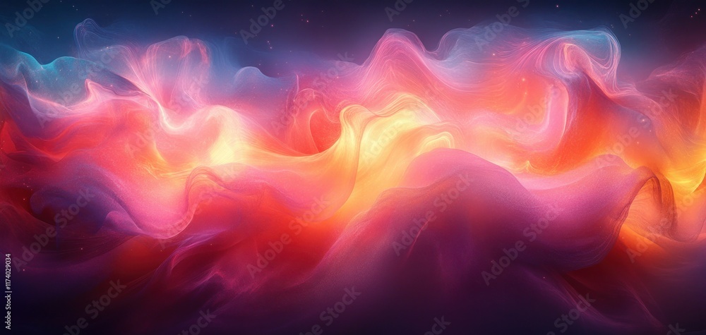 Poster abstract art glowing gradient background vibrant colors dark backdrop noise texture design