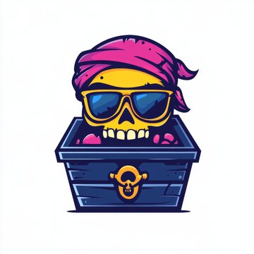 recommend clip art: A chilled-out pirate skull in a treasure chest, sporting sunglasses