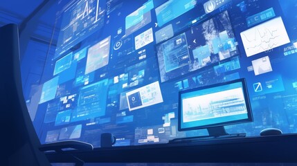 User experience concept featuring pop-up windows and notifications from various programs and applications, highlighting digital interaction and interface design.