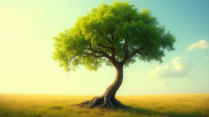 Obraz premium A vibrant leafy tree beside a decayed trunk symbolizes societal disparities, contrasting vitality and growth with stagnation and exclusion under a warm, golden light.