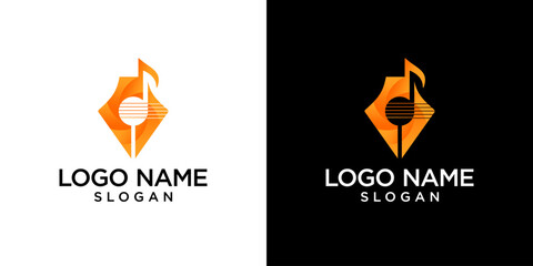 pen tip logo vector with guitar and music notes