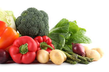 Many different ripe vegetables isolated on white