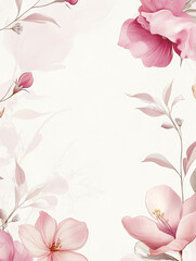 Obraz premium Floral illustration with pink flowers on soft cream background