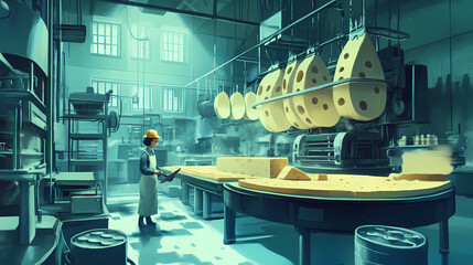 Cheese production a glimpse into the dairy industry. Glimpse. Illustration