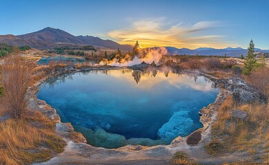 In Wai-O-Tapu, Thermal Wonderland of New Zealand, visitors encounter a geothermal scene characterized by steaming mud and sulfur springs due to volcanic activity.