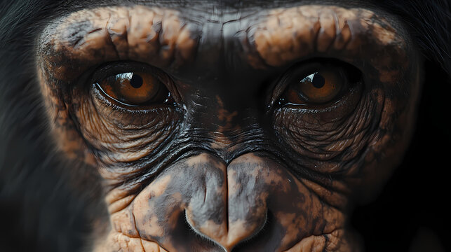 Close-up portrait capturing the intense gaze of a monkey. Glimpse. Illustration
