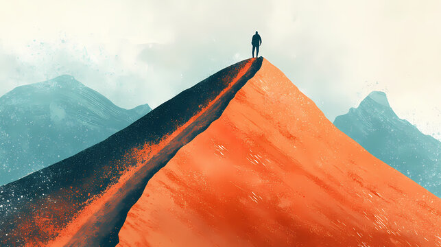 Curve of a sandy mountain, a glimpse of courage, whatever you do, you need courage. Glimpse. Illustration