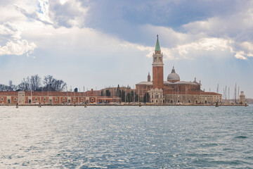 Fototapeta premium Italy, Venice. Bell Tower of the Island of San Giorgio Maggiore. Church of San Giorgio Maggiore.
