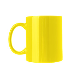 Blank yellow cup isolated on white. Mockup for design